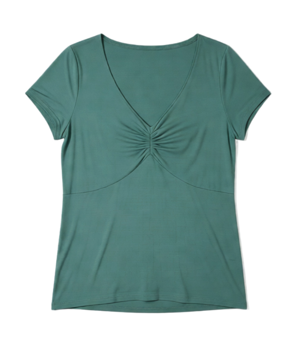 Boden V-Neck Ruched Front Top US 16 Teal Green Short Sleeve